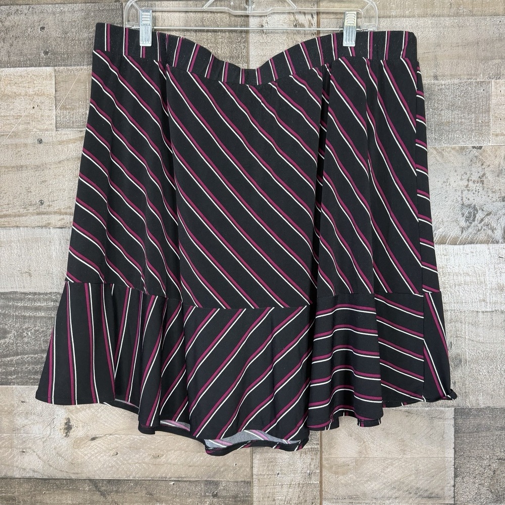 Lane Bryant Skirt Womens 22 24 Black Stripe Ruffle Hem Stretch Polyester Spandex